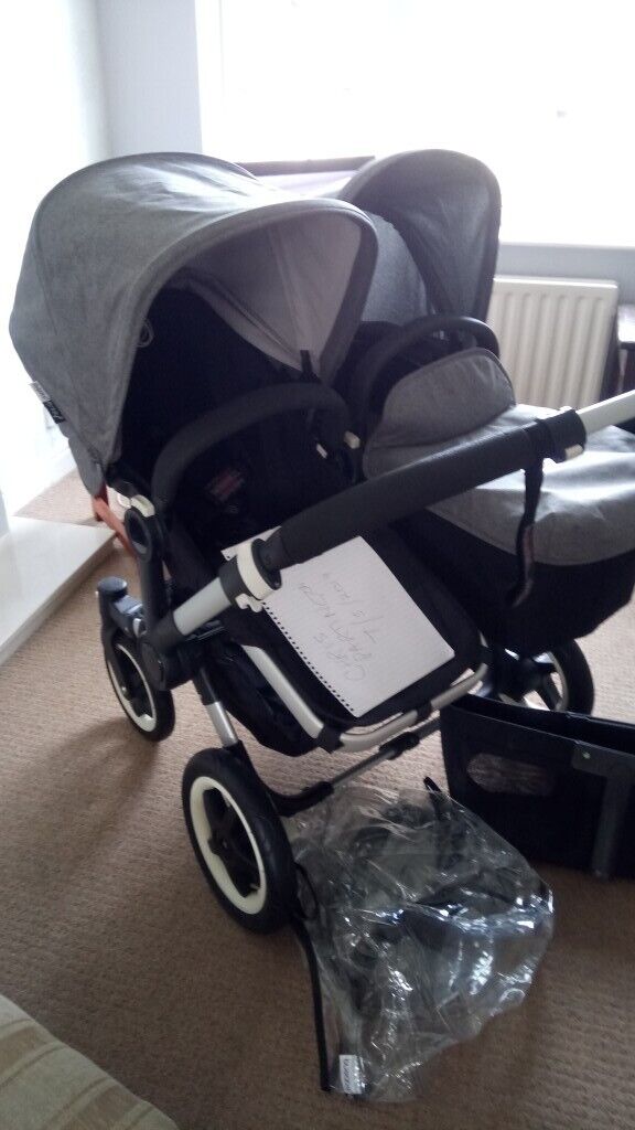 REDUCED Grey Milange Duo Bugaboo Donkey with BRAND NEW Extendable Hoods with vents