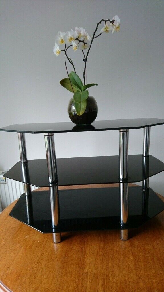 image for small black glass and chrome tv stand, very good quality stand ,