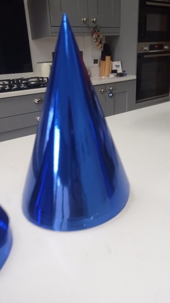 image for Blue Shiny Paper Party Hats. Set of 6