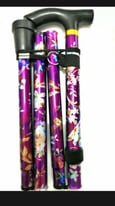 Foldable adjustable metal cane ~ Purple floral ~ New~ Also in Black