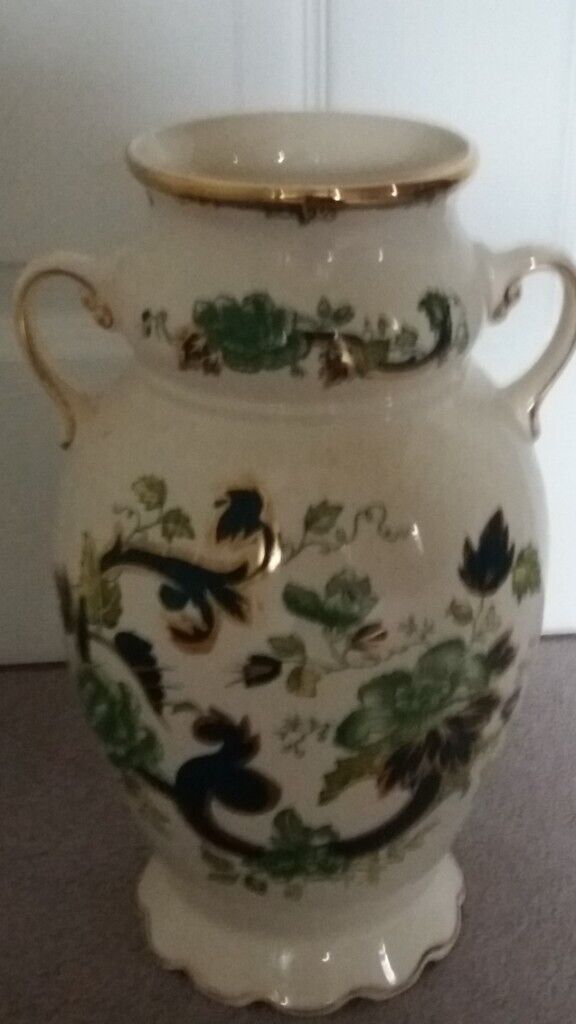 image for MASON IRONSTONE CHARTREUSE LARGE VASE WITH HANDLES