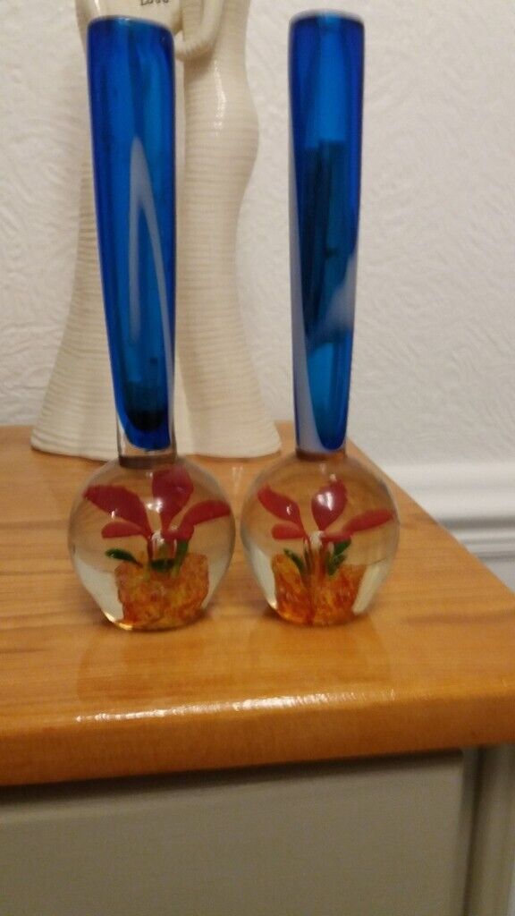 image for Retro Coloured Glass Paper Weights/Bud Vases 