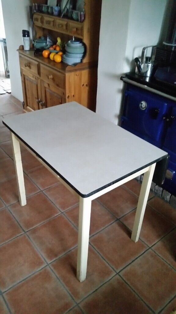 Vintage Retro Formica Table, Drop Leaf With Draw, Ideal For Kitchen/Garden.