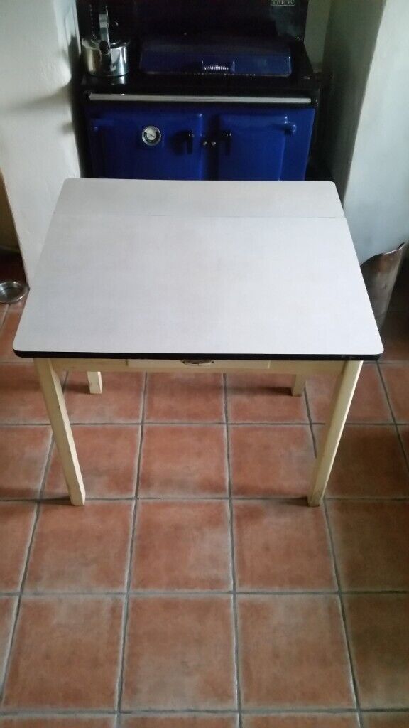image for Vintage Retro Formica Table, Drop Leaf With Draw, Ideal For Kitchen/Garden.