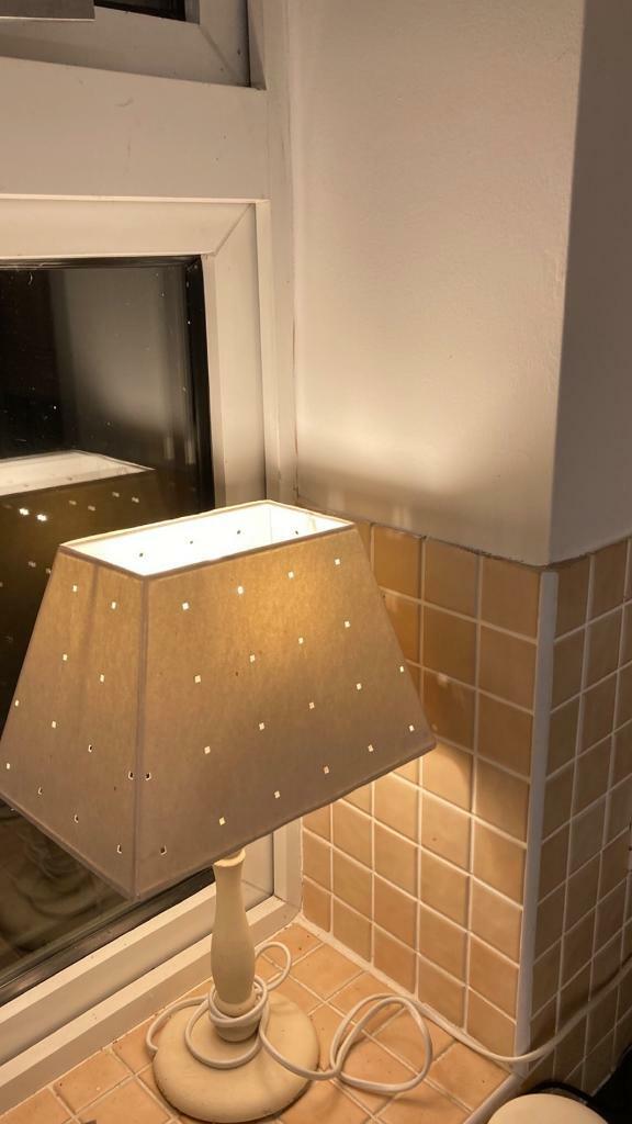 image for Cream wooden lamp base and modern shade in great condition.