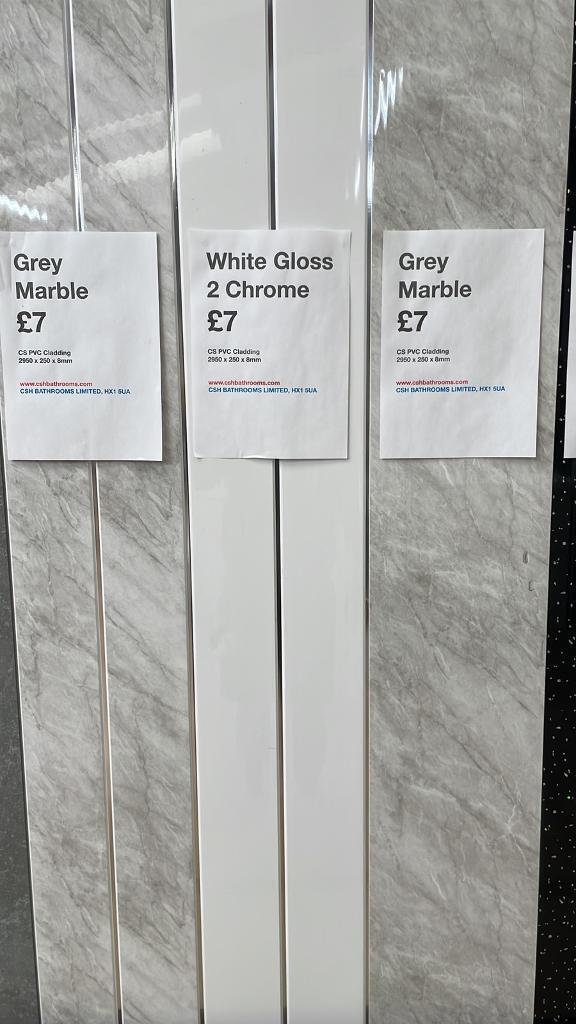 White sparkle CS PVC CLADDING 2950x250x8mm, tongue & groove, wet wall 