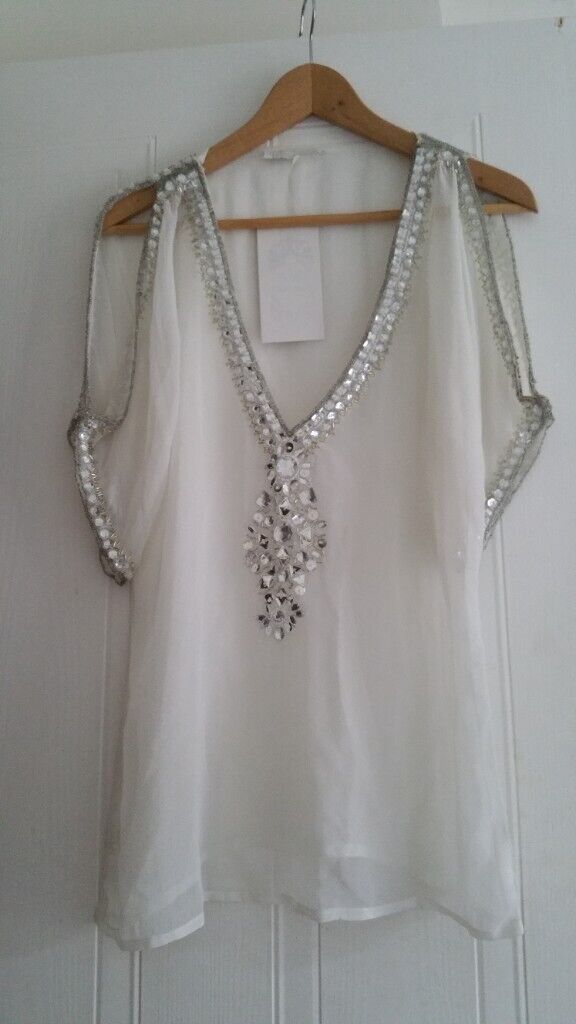 image for White top with Crystals- Size 10-12 (New-Not worn)