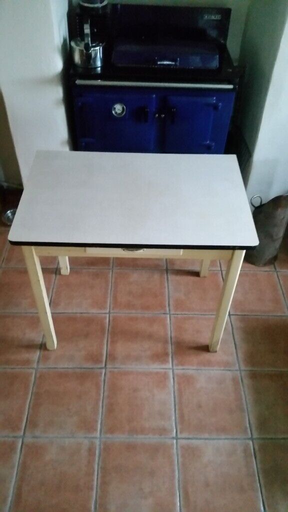 Vintage Retro Formica Table, Drop Leaf With Draw, Ideal For Kitchen/Garden.