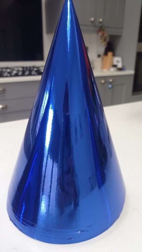 Blue Shiny Paper Party Hats. Set of 6