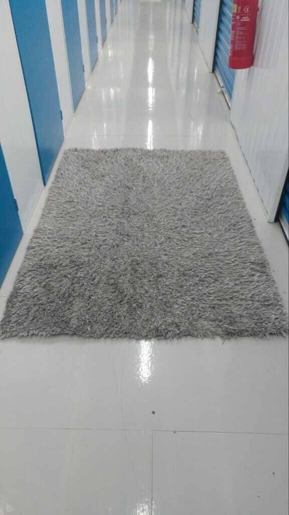 image for Shag pile rug grey silver dining living room bedroom dining room house home gift present xmas christ