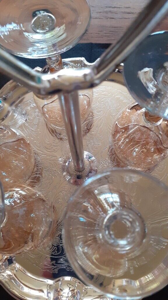 Vintage Tray and 8 Sherry/Port/Liqueur  Glasses