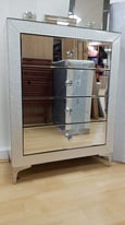 Ex Display Mirror 4 Drawer Cabinet with Silver Diamonte effect frame