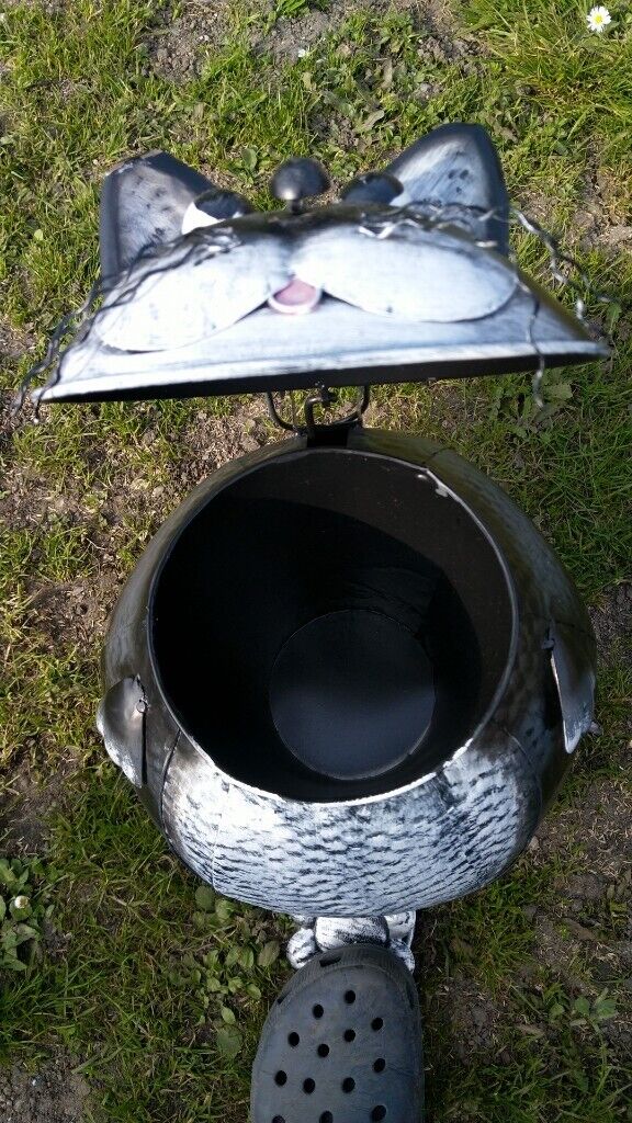 gall & zick metal trash rubbish waste dustbin bin pedal flip top cat character