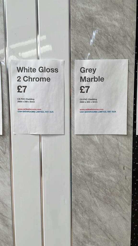 White sparkle CS PVC CLADDING 2950x250x8mm, tongue & groove, wet wall 