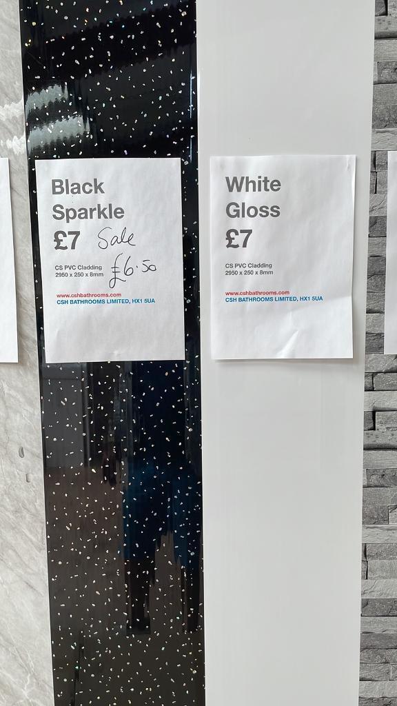 White sparkle CS PVC CLADDING 2950x250x8mm, tongue & groove, wet wall 