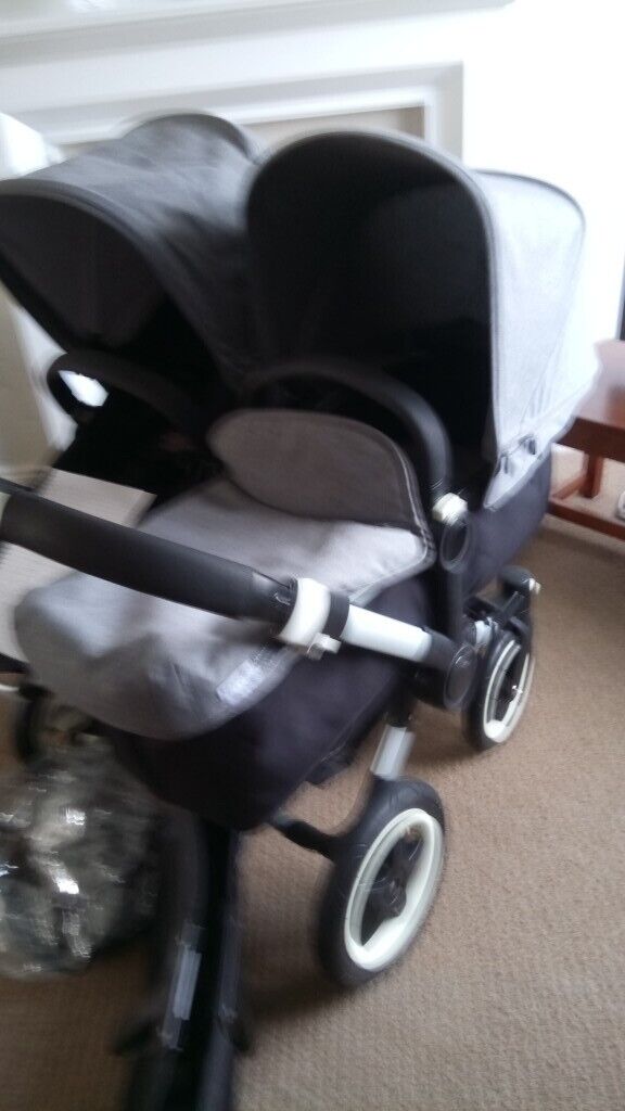 REDUCED Grey Milange Duo Bugaboo Donkey with BRAND NEW Extendable Hoods with vents