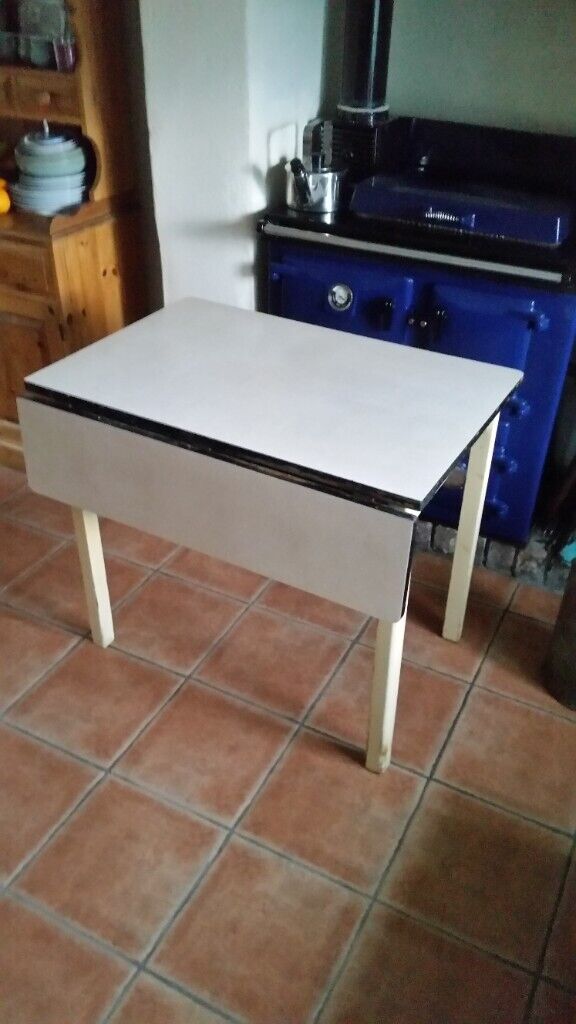 Vintage Retro Formica Table, Drop Leaf With Draw, Ideal For Kitchen/Garden.