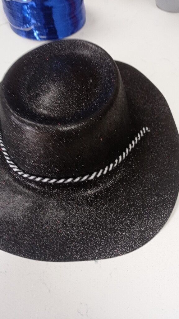 Black Glitter Cowboy Style Party Hats.Set of Two As New