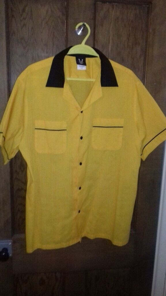 image for HILTON RETRO MEN'S BOWLING NORTHERN SOUL YELLOW SHIRT SIZE L