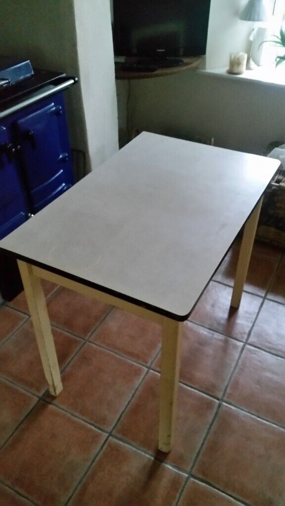 Vintage Retro Formica Table, Drop Leaf With Draw, Ideal For Kitchen/Garden.