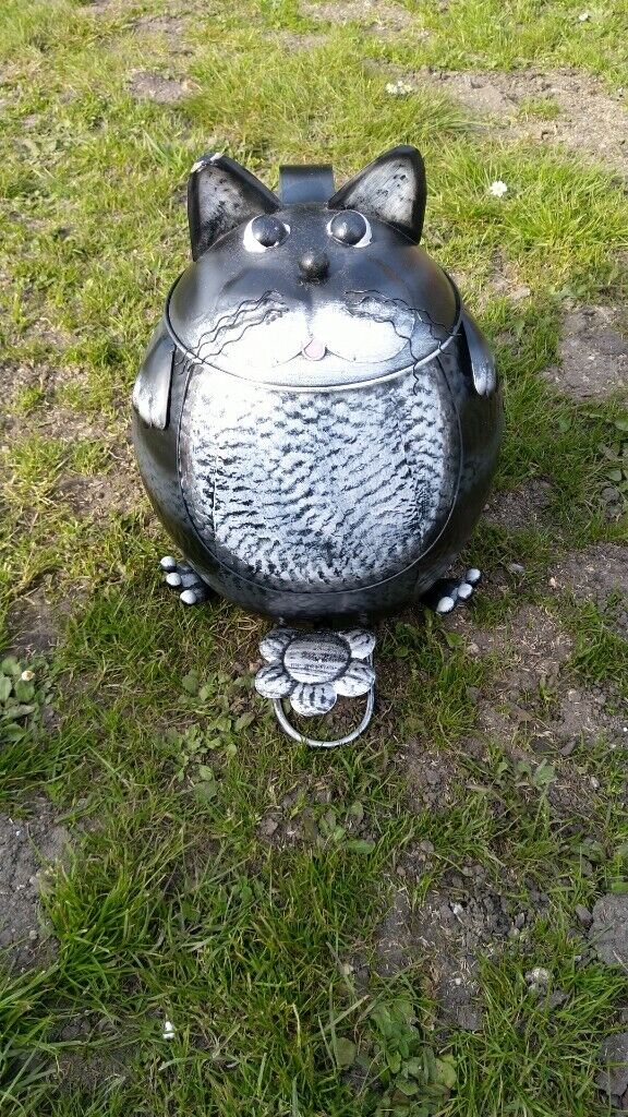 image for gall & zick metal trash rubbish waste dustbin bin pedal flip top cat character