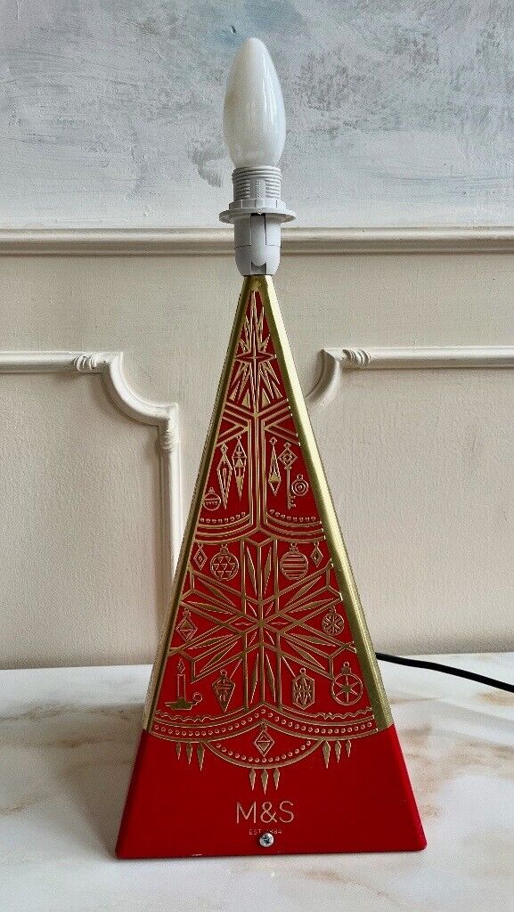 MARKS & SPENCER Red Gold Tin Pyramid Bohemian Table Bedside Hallway Xmas Lamp