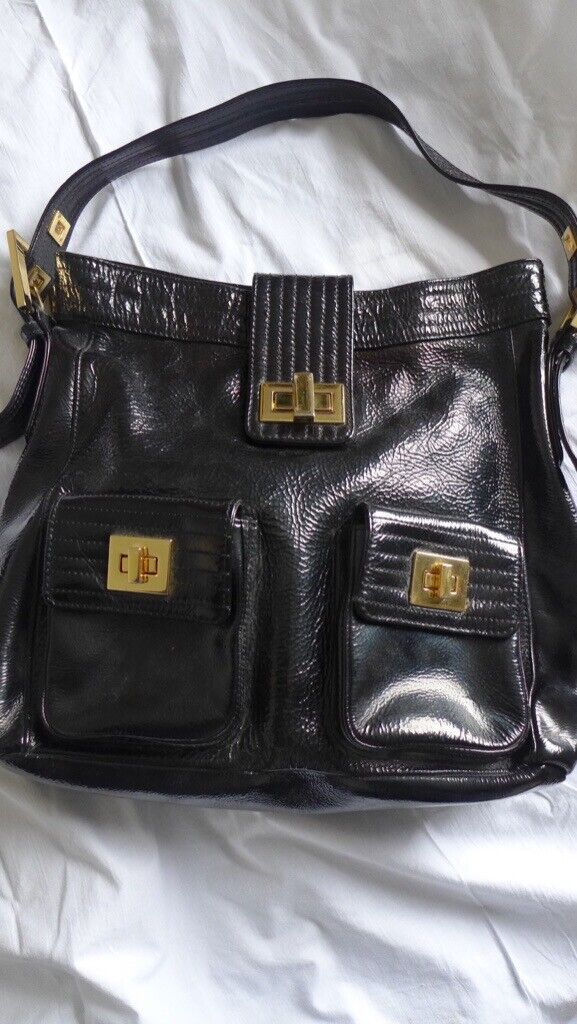 image for L K BENNETT Black Patent leather Hand Bag / Shoulder Bag. Perfect, AS NEW condition inside and out.