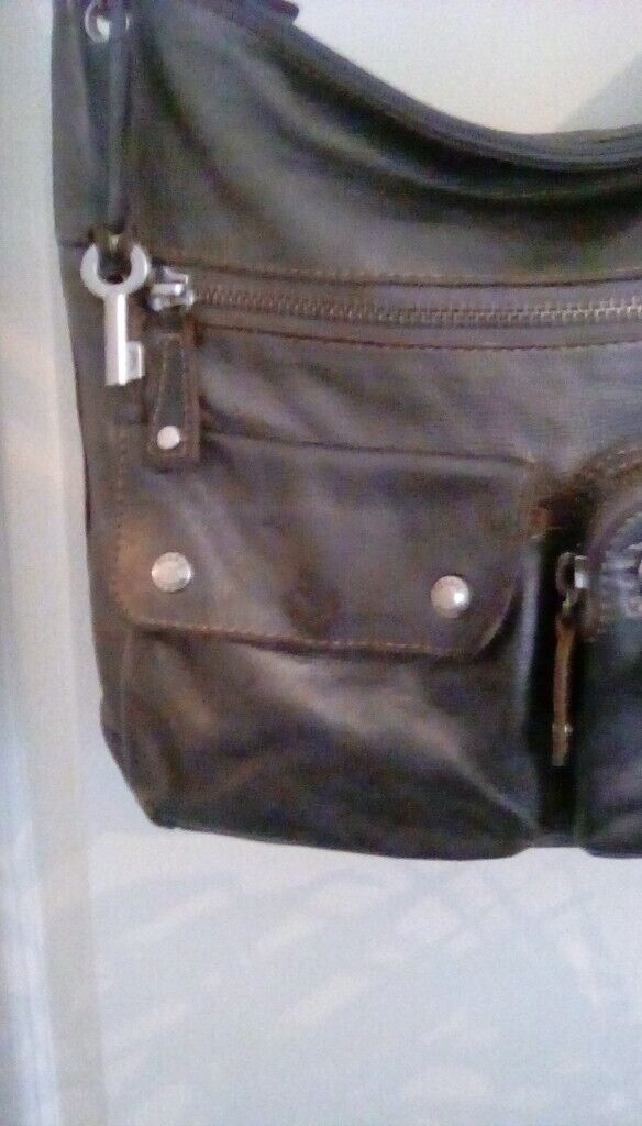 Genuine **FOSSIL** Bag in quality Metallic Pewter Leather - price REDUCED