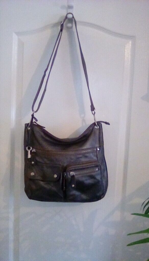 Genuine **FOSSIL** Bag in quality Metallic Pewter Leather - price REDUCED