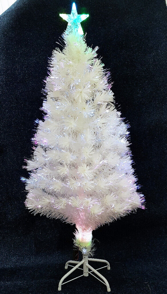 New White 3ft (90cm) Fibre Optic Artificial Christmas Tree Xmas Decoration Flashing Star