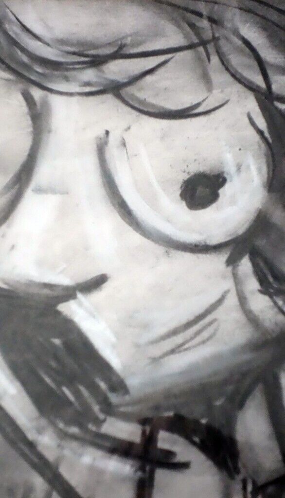 Unknown artist/ Untitled - Early 1990s framed original charcoal drawing
