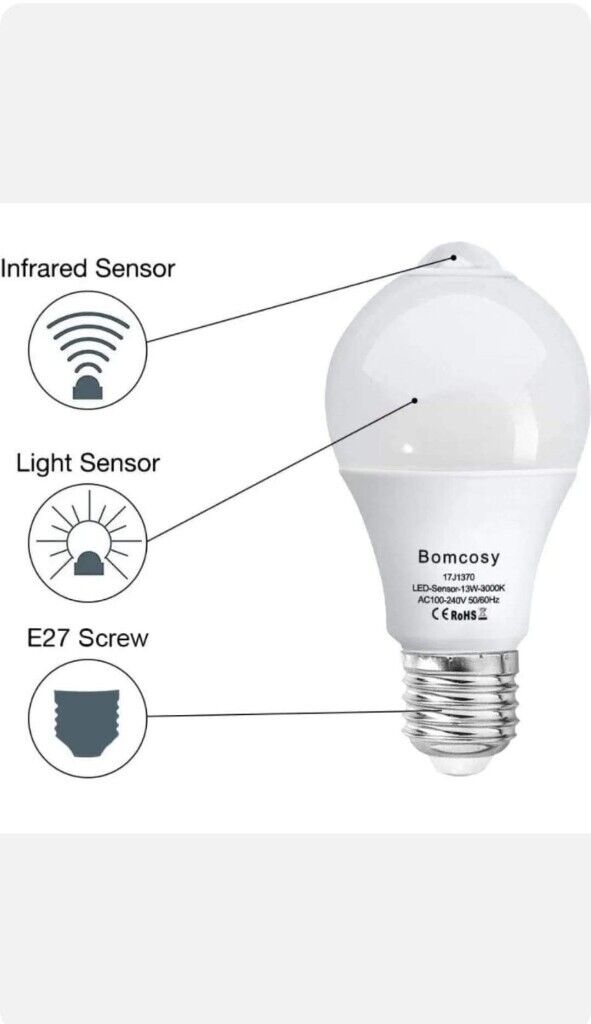 Bomcosy PIR Motion Sensor LED Bulb B22 2pack