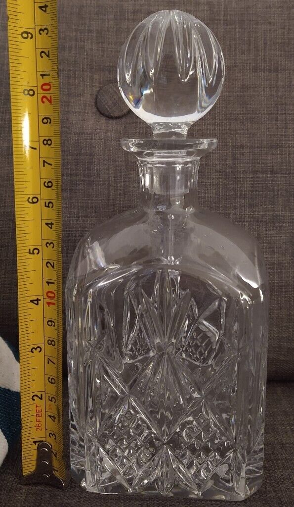 Vintage Square Crystal Decanter + 4 Whisky Glass Tumbler Set - Scotch Malt