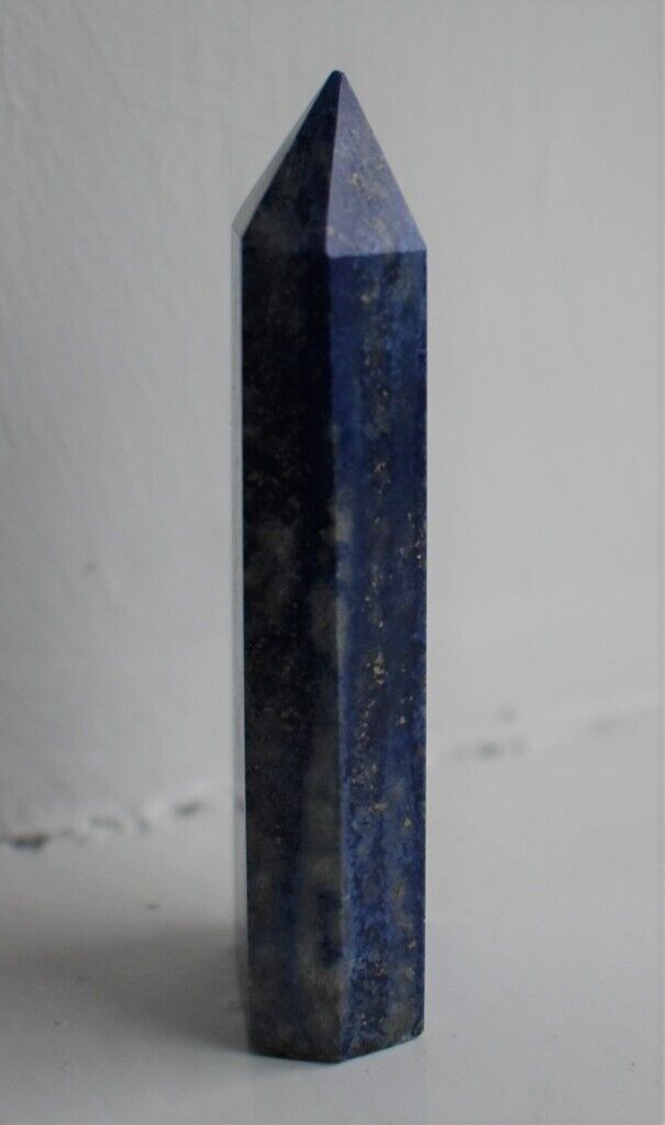 Crystal Gemstone Lapiz Lazuli Pointed Wand Obelisk Tower Blue Gold Freestanding