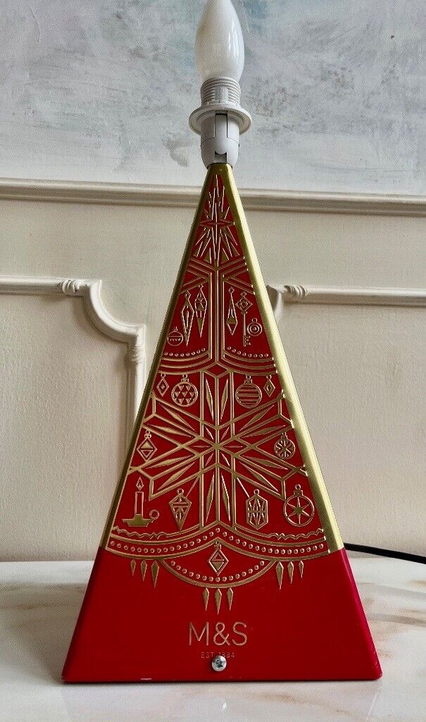 MARKS & SPENCER Red Gold Tin Pyramid Bohemian Table Bedside Hallway Xmas Lamp
