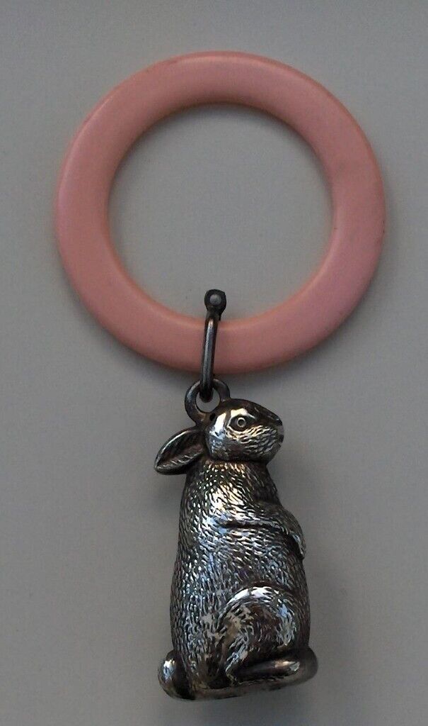 Vintage Silver Plated Rabbit Rattle and Teething Ring
