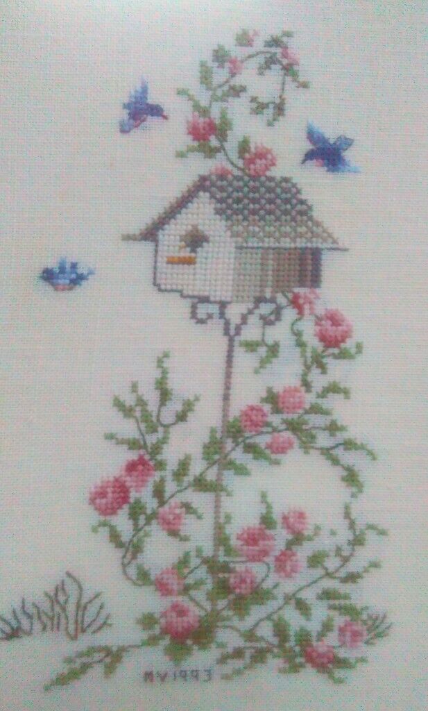 Large cross-stitch tapestry, professionally mounted, glazed and framed, perfect condition