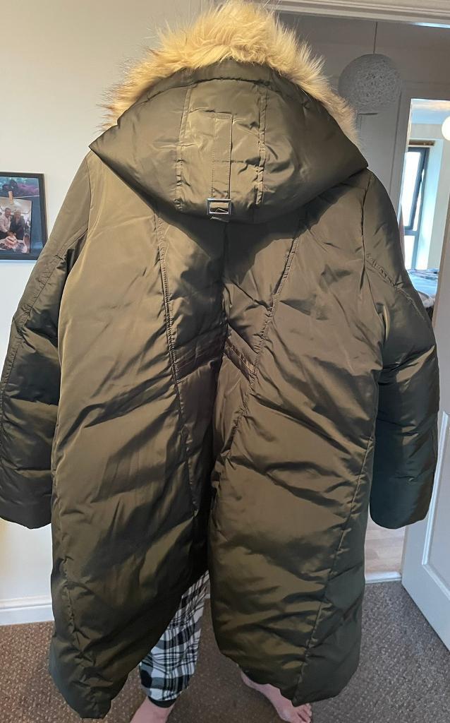 Monsoon ladies full length coat & fur lined hood size XL