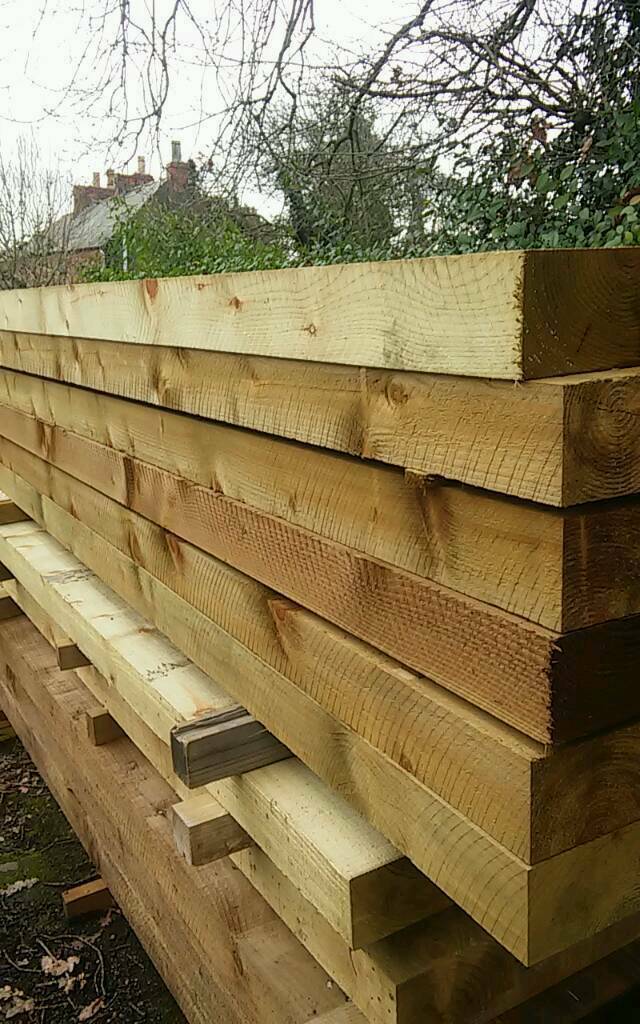 2.4m long Sleepers. 10 inch x 5 inch Treated. Only £35.00 each