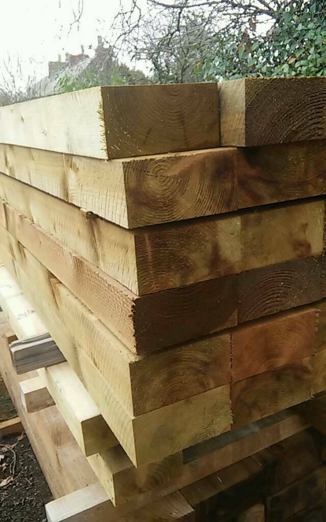 image for 2.4m long Sleepers. 10 inch x 5 inch Treated. Only £35.00 each