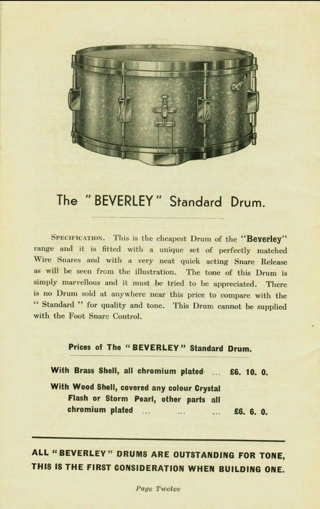 Unbranded Vintage NOB snare drum 14 x 6 1/2 - 1930s - Beverley Standard?