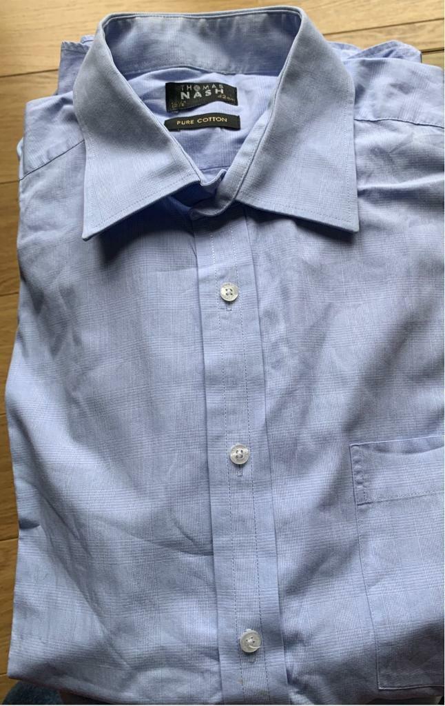 image for THREE SHORT-SLEEVED BLUE SHIRTS - 161/2''