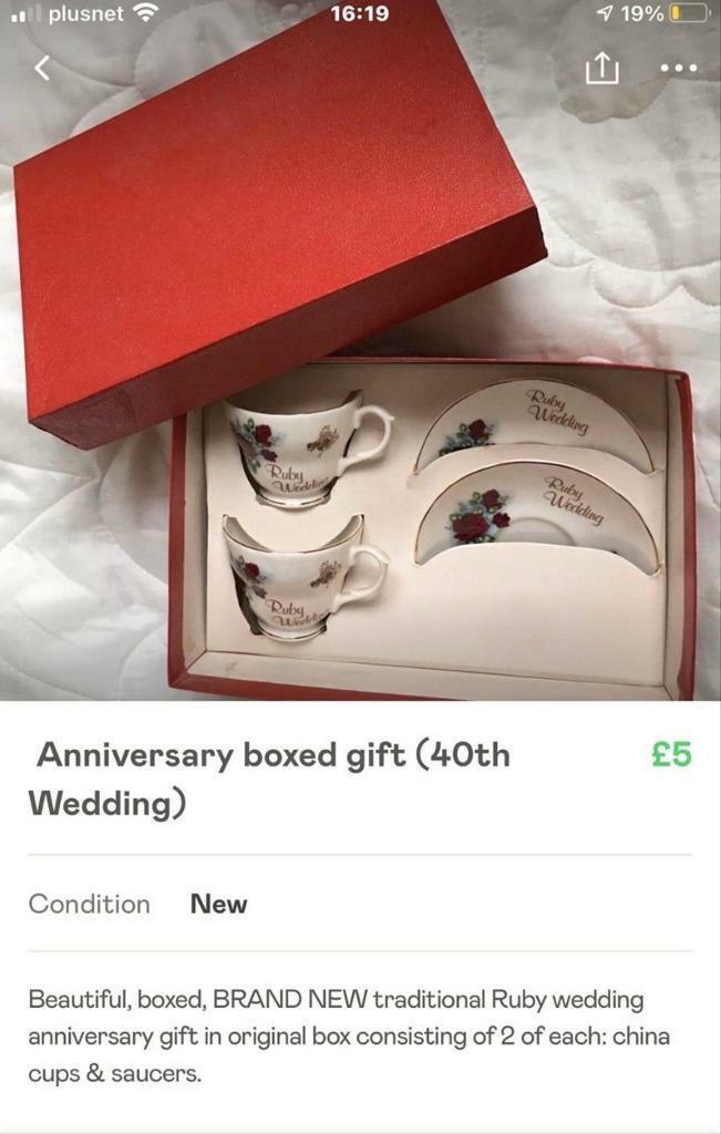 NEW RUBY 40TH WEDDING ANNIVERSARY CUPS & SAUCERS BOXED GIFT SET