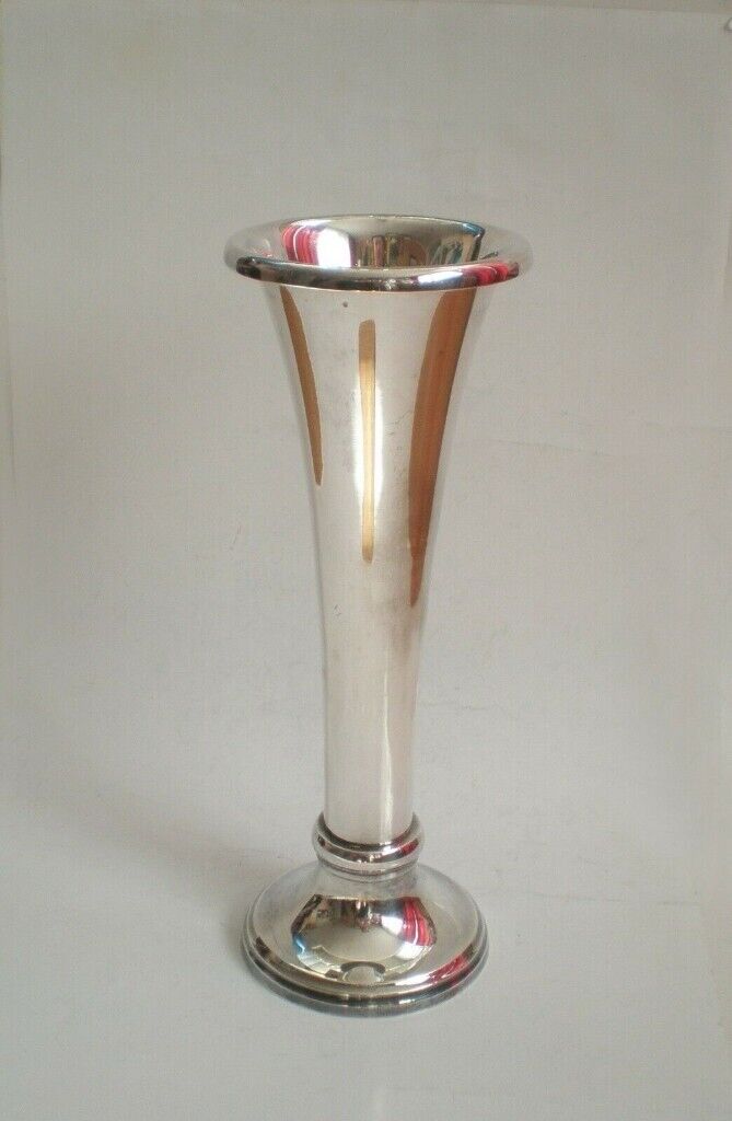 image for Rare Vintage DESIGNER Ralph Lauren Silver Plated Fluted Trumpet Vase 12”