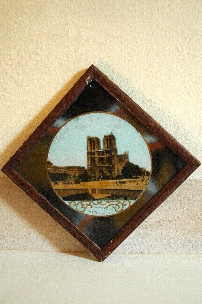 ANTIQUE NOTRE DAME PICTURE circa 1910. Souvenir of Paris. 20th century French made.