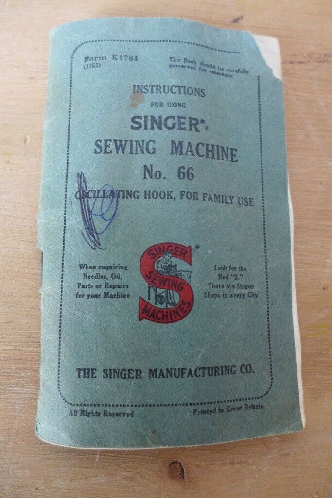 image for Original Instruction booklet for a Singer Sewing Machine No 66. ‘Oscillating hook, for Family use’.