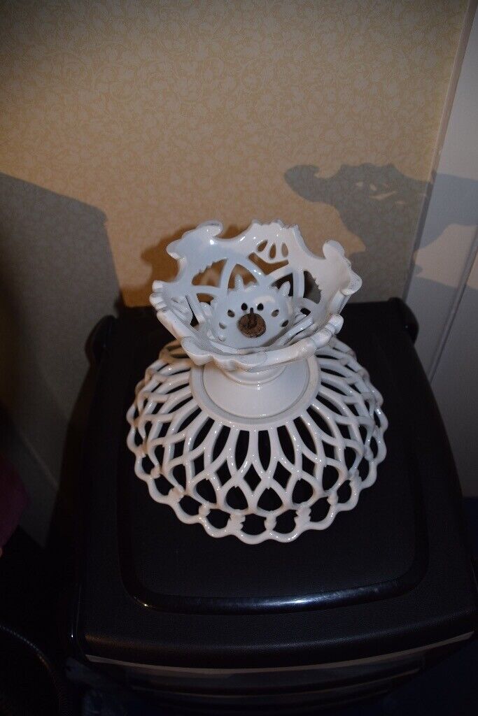 Vintage Porcelain Pedestal Lattice Work Bowl