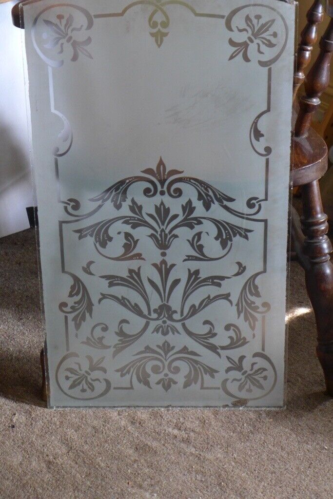 Beautiful, genuine, antique, art nouveau, etched glass door / window / cupboard panel.