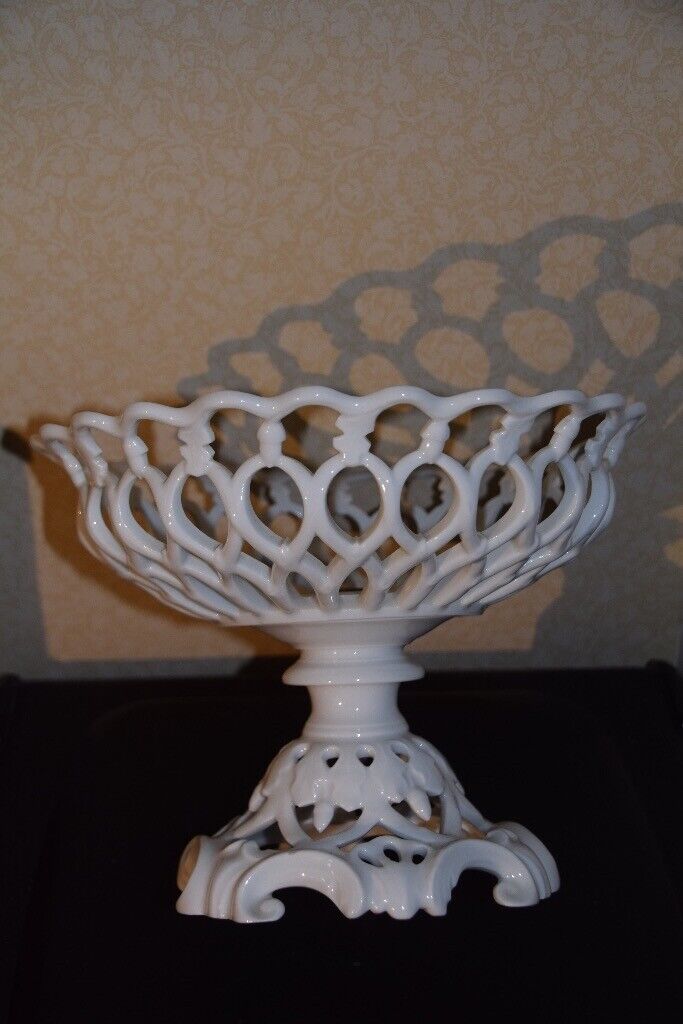 Vintage Porcelain Pedestal Lattice Work Bowl