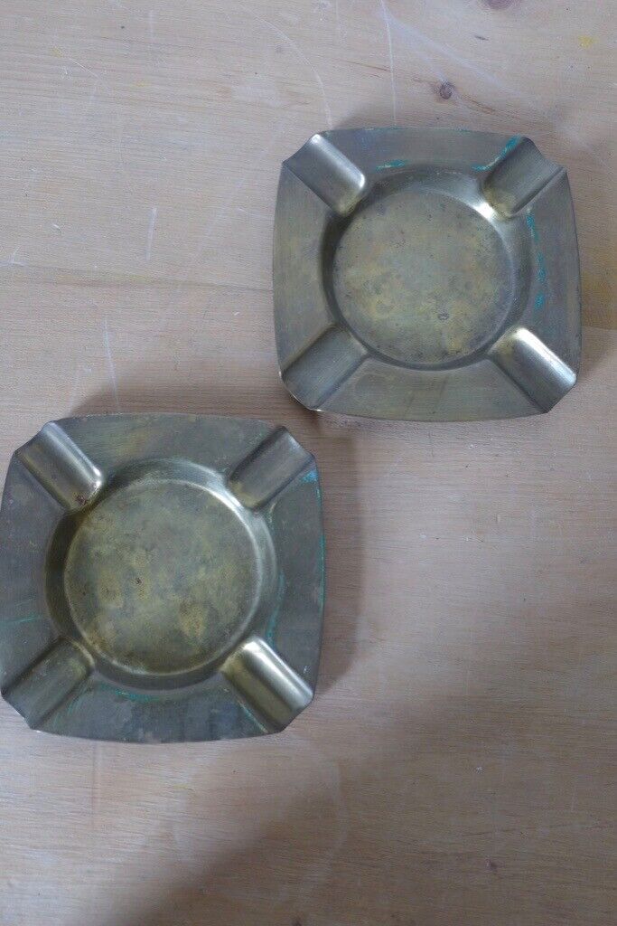 image for Collectible / Collectable: two matching, vintage, brass ashtrays ash trays.